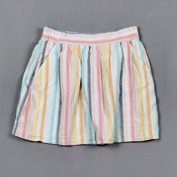 LOFT Linen Blend Skirt Side Pockets Pull On Multicolor Striped Mini Skirt Size S - Picture 1 of 8